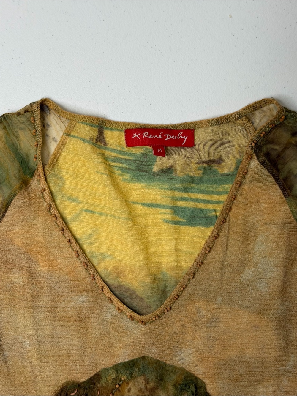 René Derhy Y2K Safari Cheetah Print Beaded Chiffon Sleeve Top Size M - Picture 6 of 8